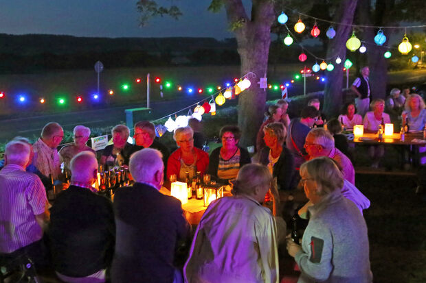In romantischer Kulisse unter den durch Lampions und Laternen illuminierten Bäumen gab es kühle Getränke und interessante Gespräche in geselliger Runde. FOTO: ANDREAS DUNKER