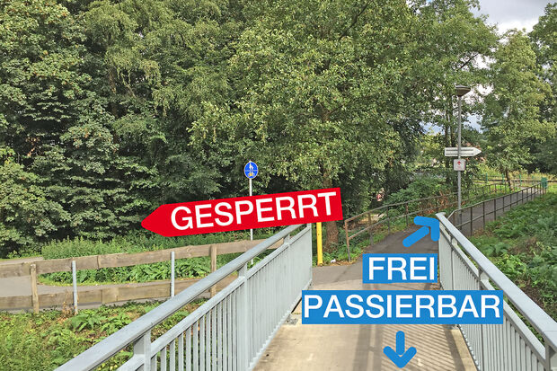 Der Abgang zur Unterführung der Eisenbahnbrücke ist ab dem heutigen Montag bis zum Freitag gesperrt. Der Fuß- und Radweg zwischen Wickede und Echthausen mit den Brücken über Obergraben und Ruhr bleibt offen und passierbar.