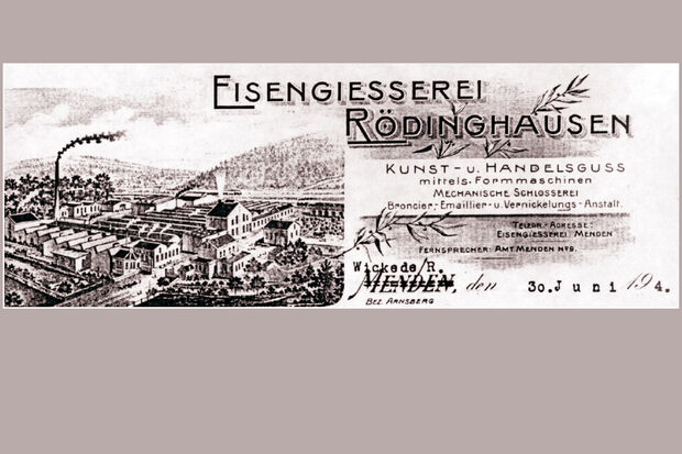 Historischer Briefbogen der Eisengiesserei Rödinghausen in Menden QUELLE: ARCHIV DES VEREINS FÜR GESCHICHTE UND HEIMATPFLEGE DER GEMEINDE WICKEDE (RUHR)